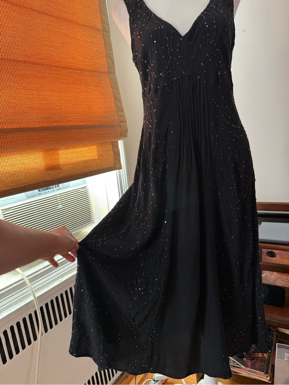 Ghost Little Black Dress with tiny sequins. Rayon, size m/l
